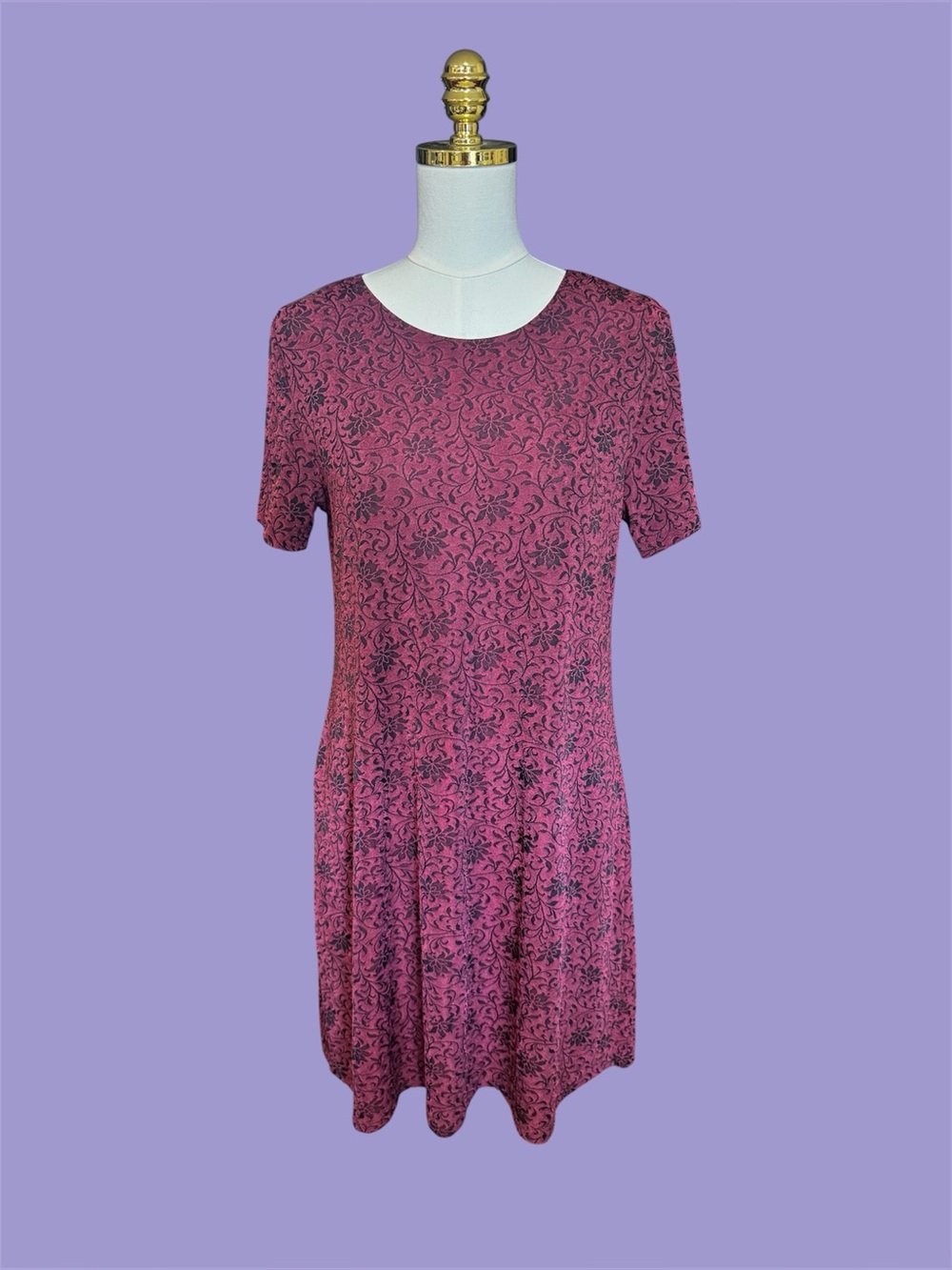 Vintage 90s Grunge Fairy Whimsigoth Burgundy and Black Floral Mini Dress Large